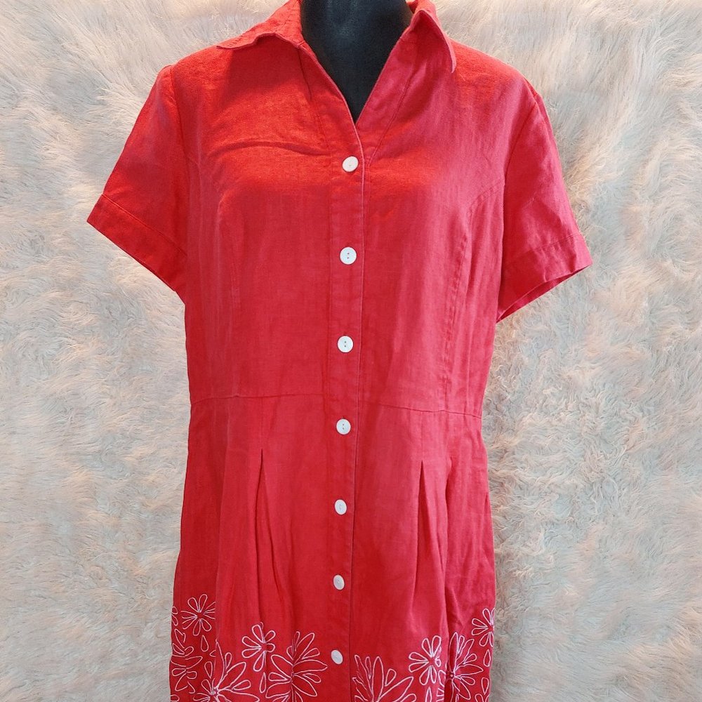 Attitude Women's Red Embroidery Buttons Down Dress Siz 12
